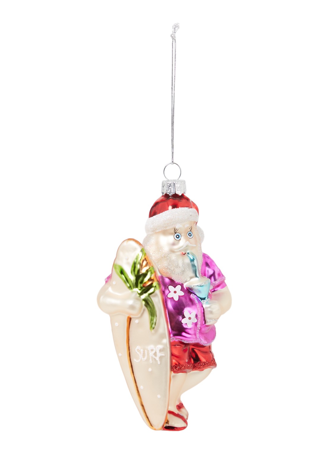 Sass & Belle Surf Santa kersthanger 16 cm - voorkant roze