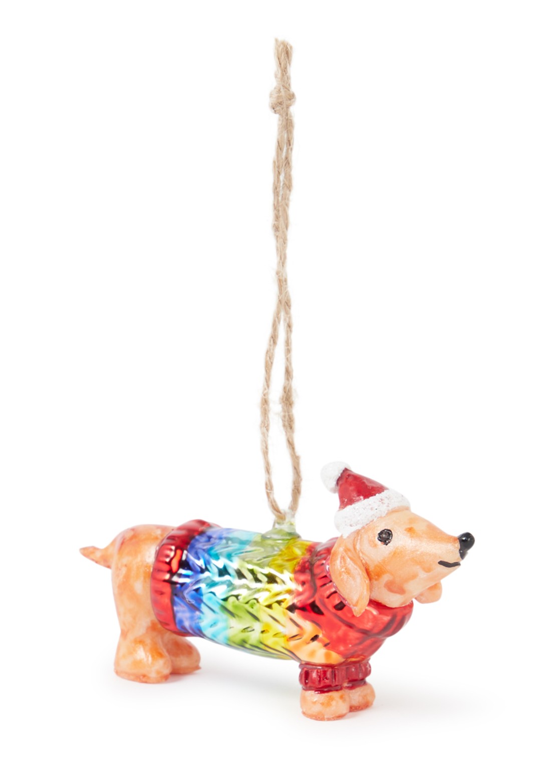 Sass & Belle Teckel kersthanger 10 cm - voorkant multicolor