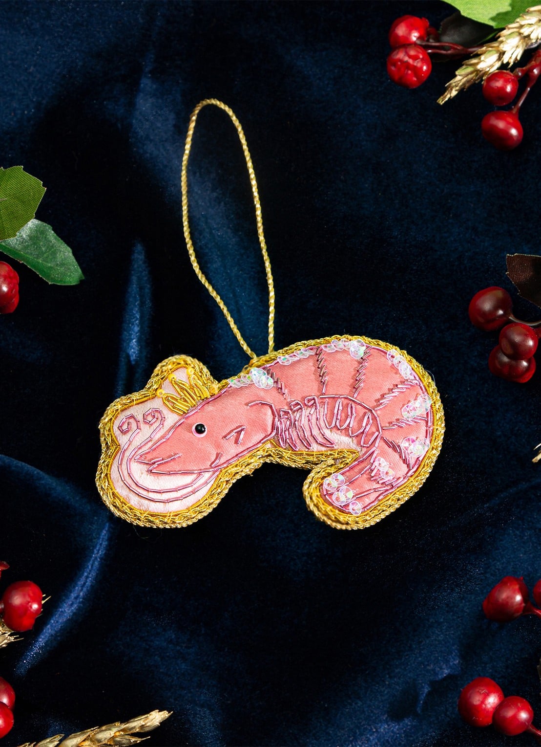 Sass & Belle Tijgergarnaal kersthanger - detail 2 bruin