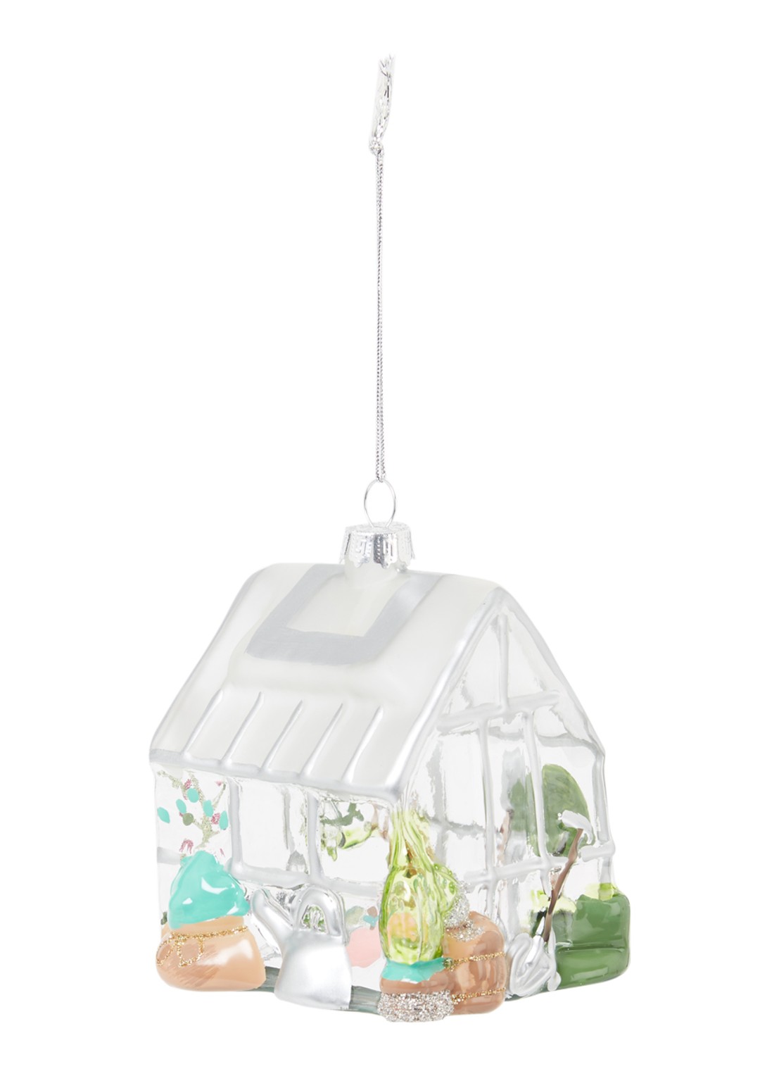 Sass & Belle Tuinkas kersthanger 8 cm - voorkant zilver