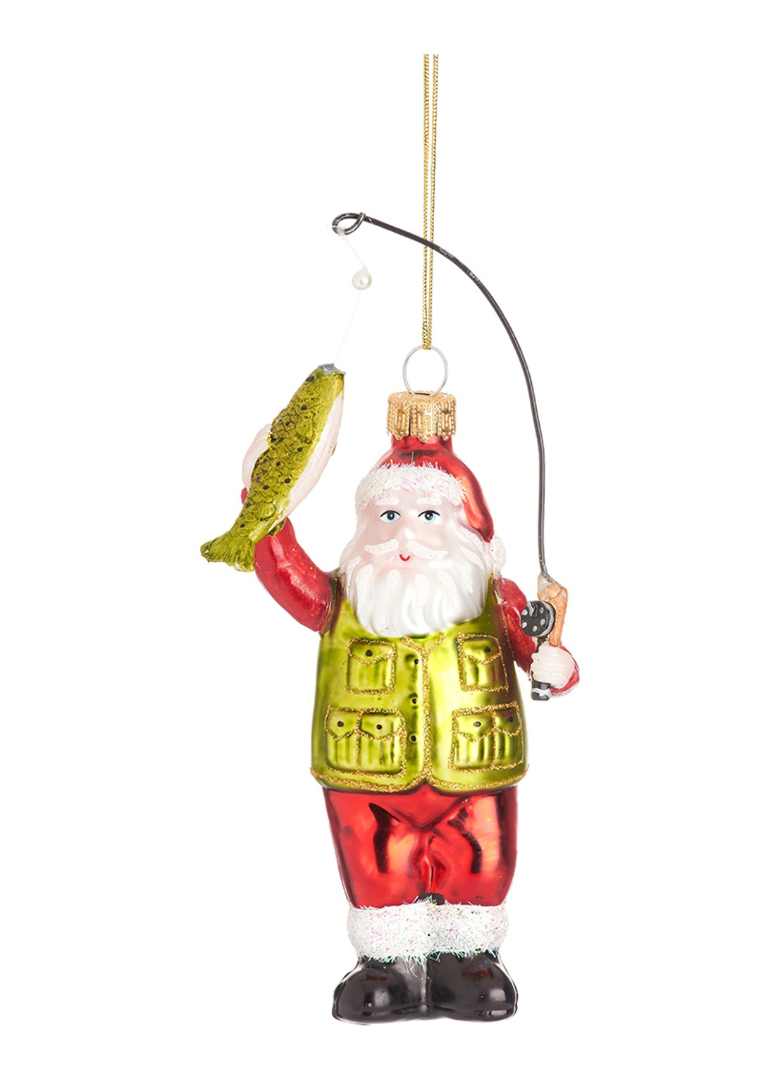 Sass & Belle Vissende Kerstman kersthanger 13 cm - voorkant rood
