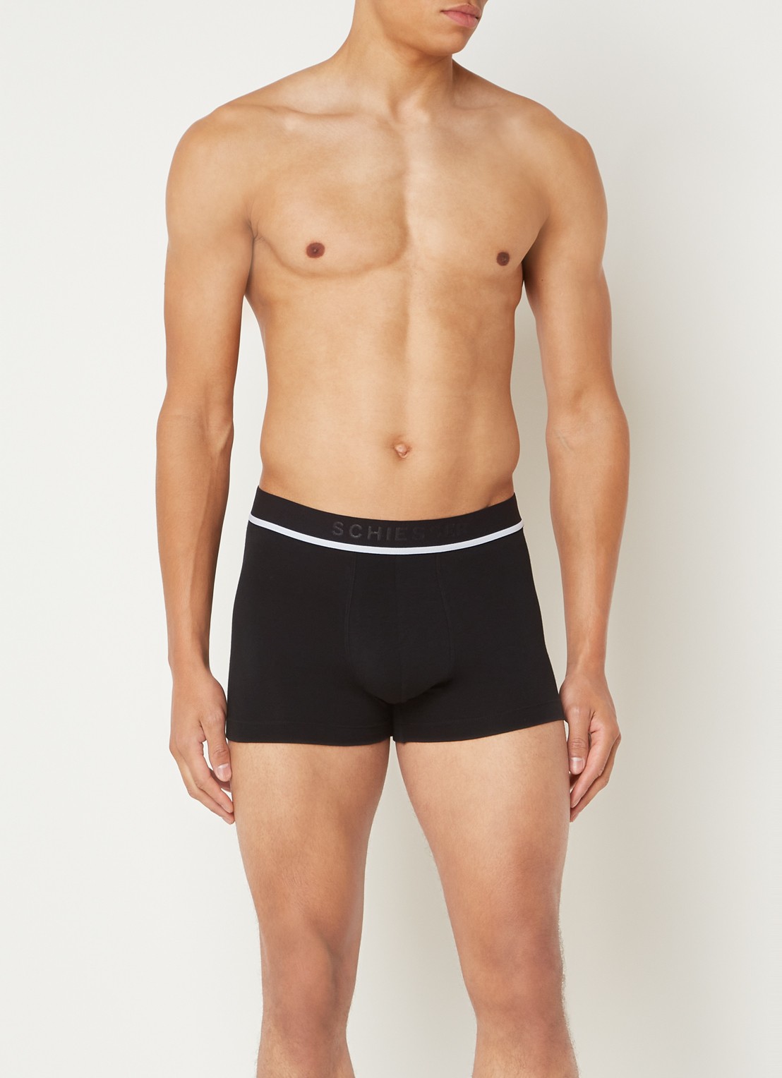 Schiesser Boxershorts met logoband in 3-pack - voorkant 2 zwart
