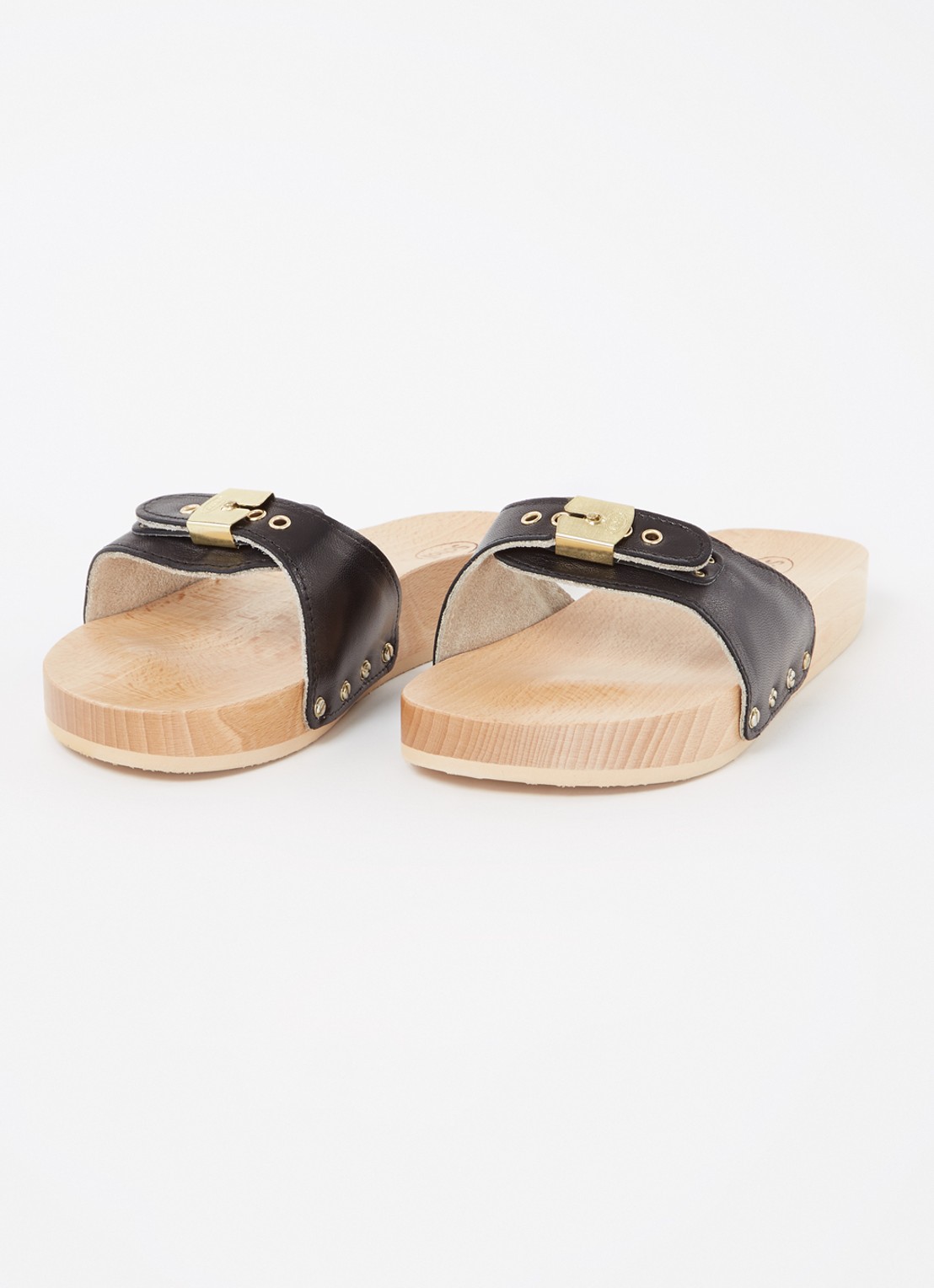 Scholl Persura slipper van leer - detail zwart