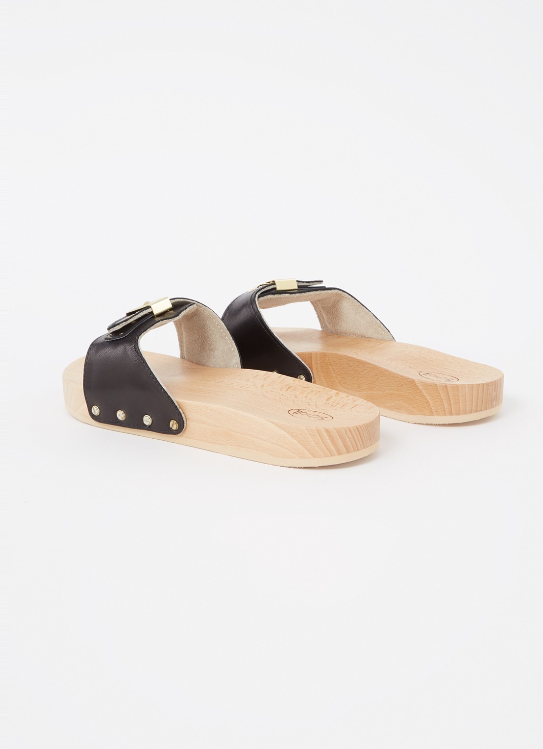 Scholl Persura slipper van leer - detail 2 zwart