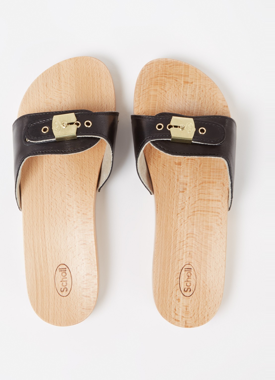 Scholl Persura slipper van leer - detail 3 zwart