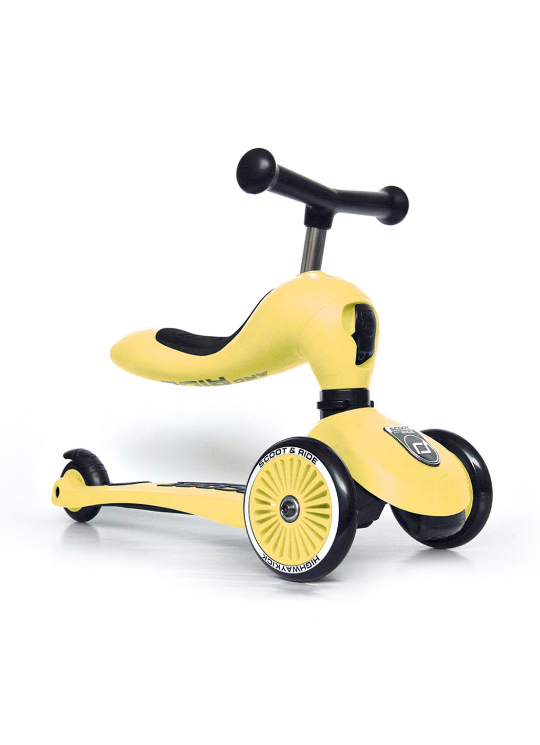 Scoot&Ride Highwaykick 1 loopfiets en step - voorkant 4 geel