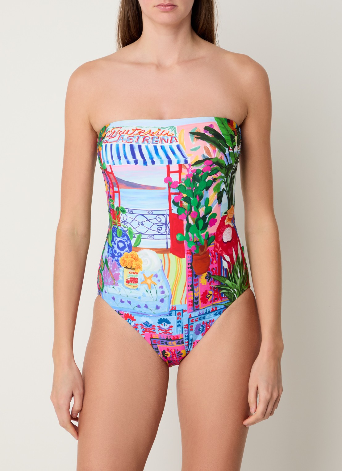 Seafolly Bandeau badpak met print en uitneembare vulling - detail 2 blauw