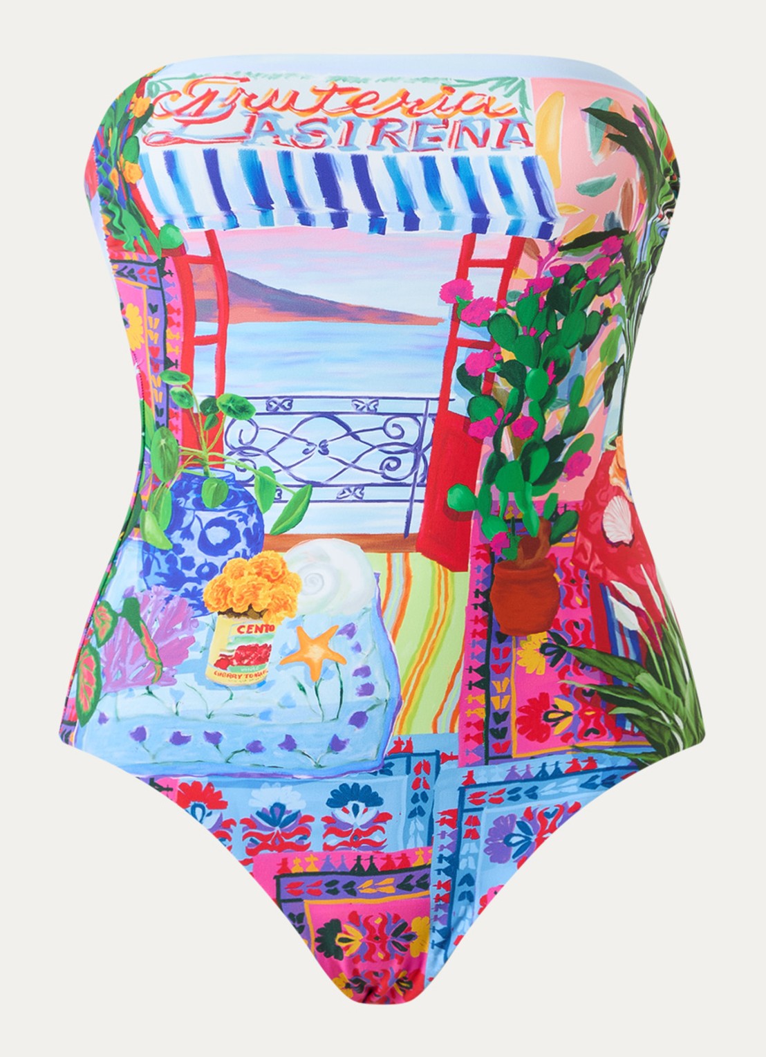 Seafolly Bandeau badpak met print en uitneembare vulling - voorkant 5 blauw