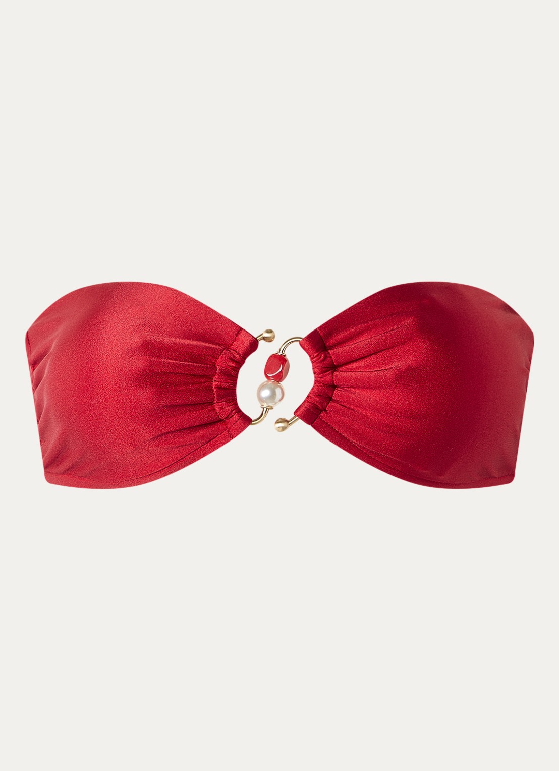 Seafolly Bandeau bikinitop met kralendecoratie  - voorkant rood