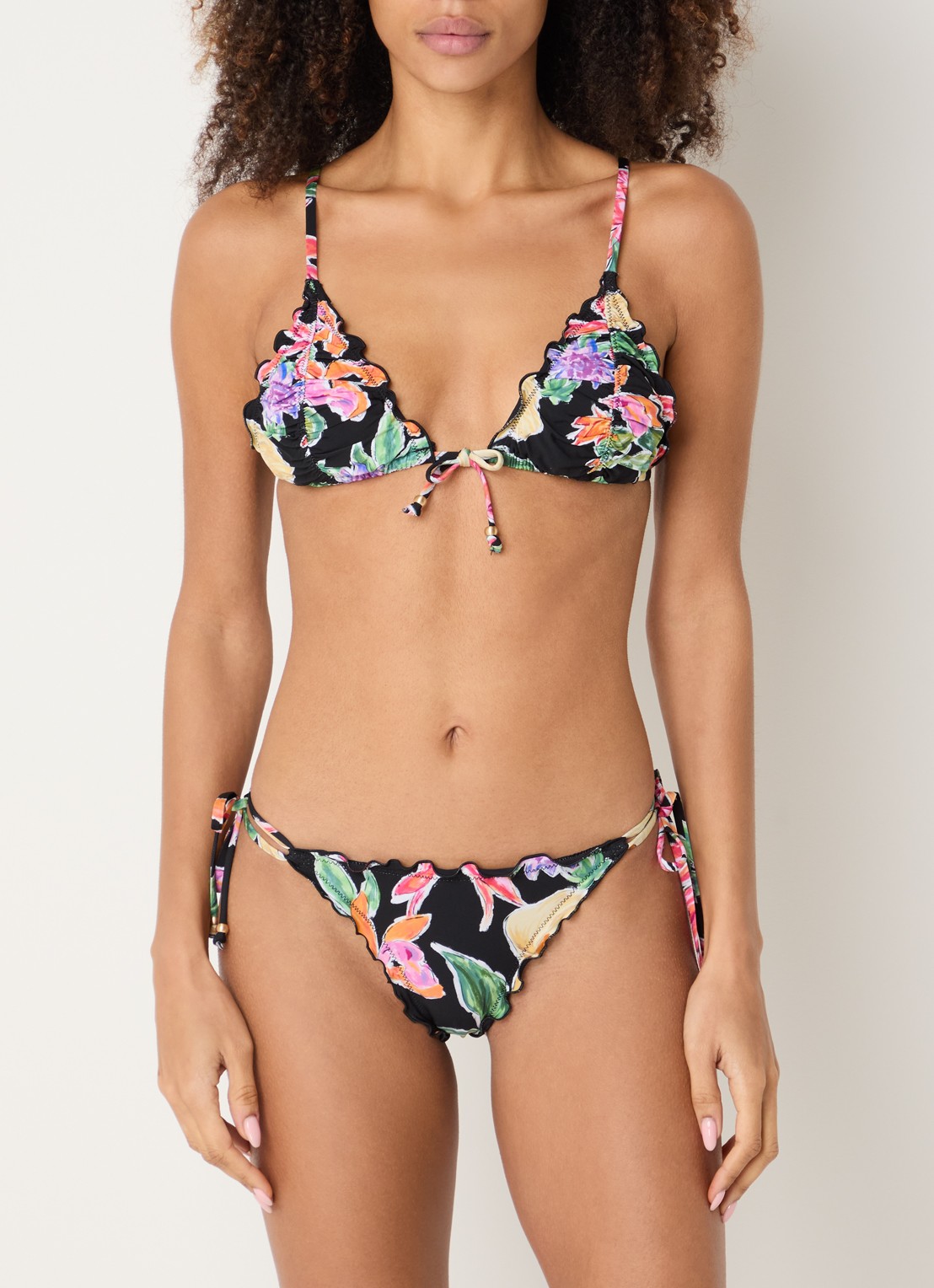 Seafolly Brazilian bikinislip met bloemenprint - detail 4 zwart