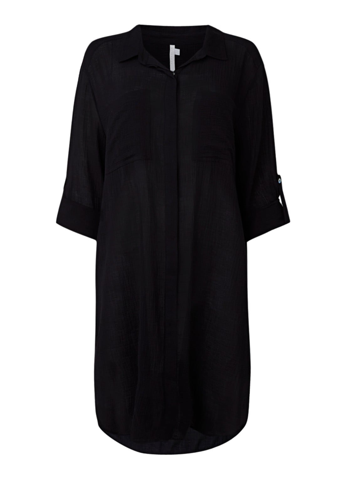 Seafolly Crinkle strandtuniek met verstelbare mouw - voorkant 3 zwart