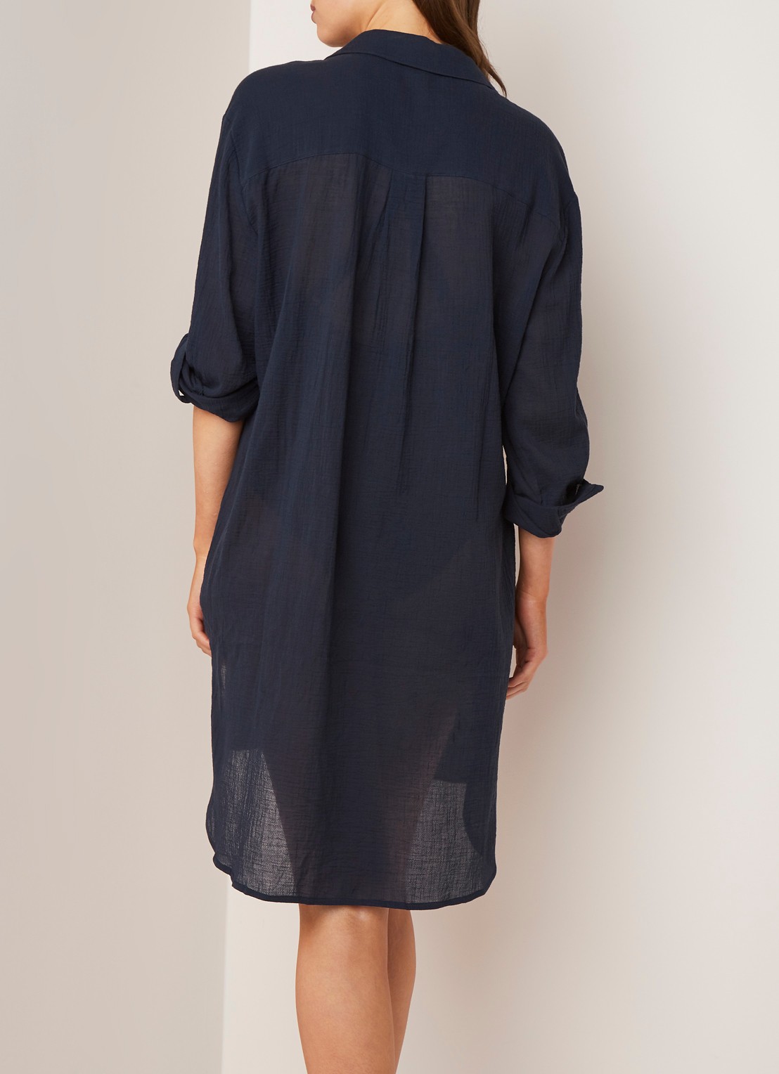 Seafolly Crinkle strandtuniek met verstelbare mouw - achterkant donkerblauw