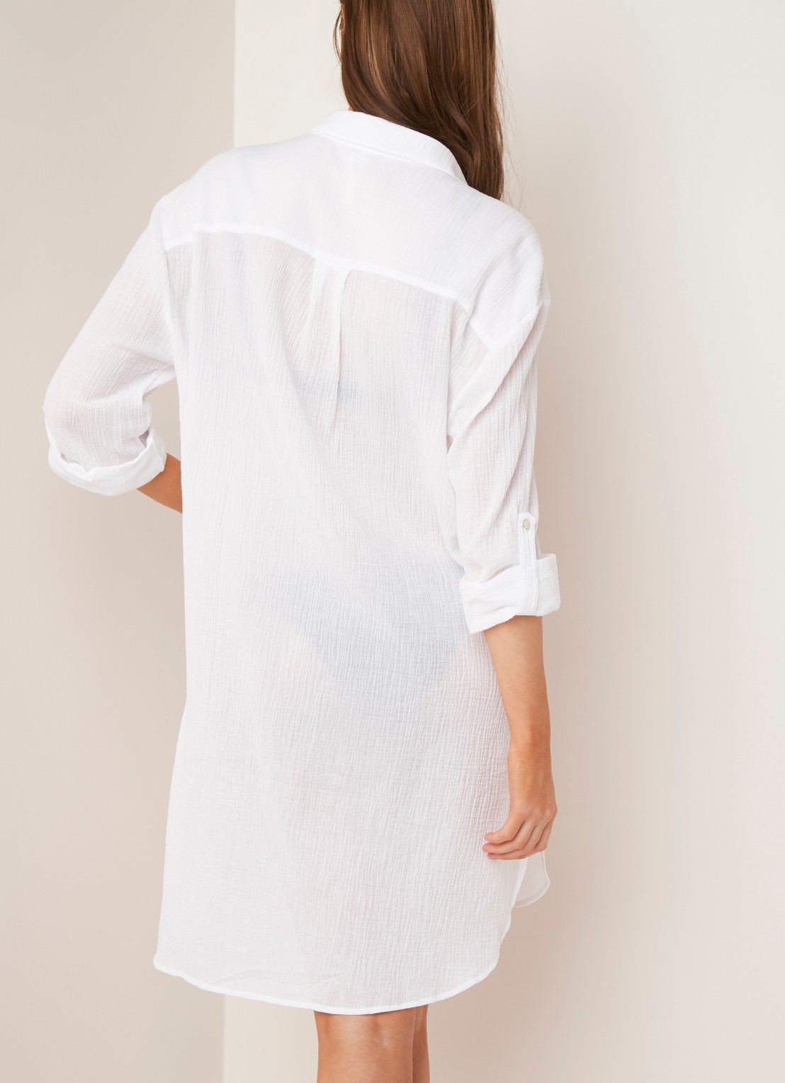 Seafolly Crinkle strandtuniek met verstelbare mouw - achterkant wit