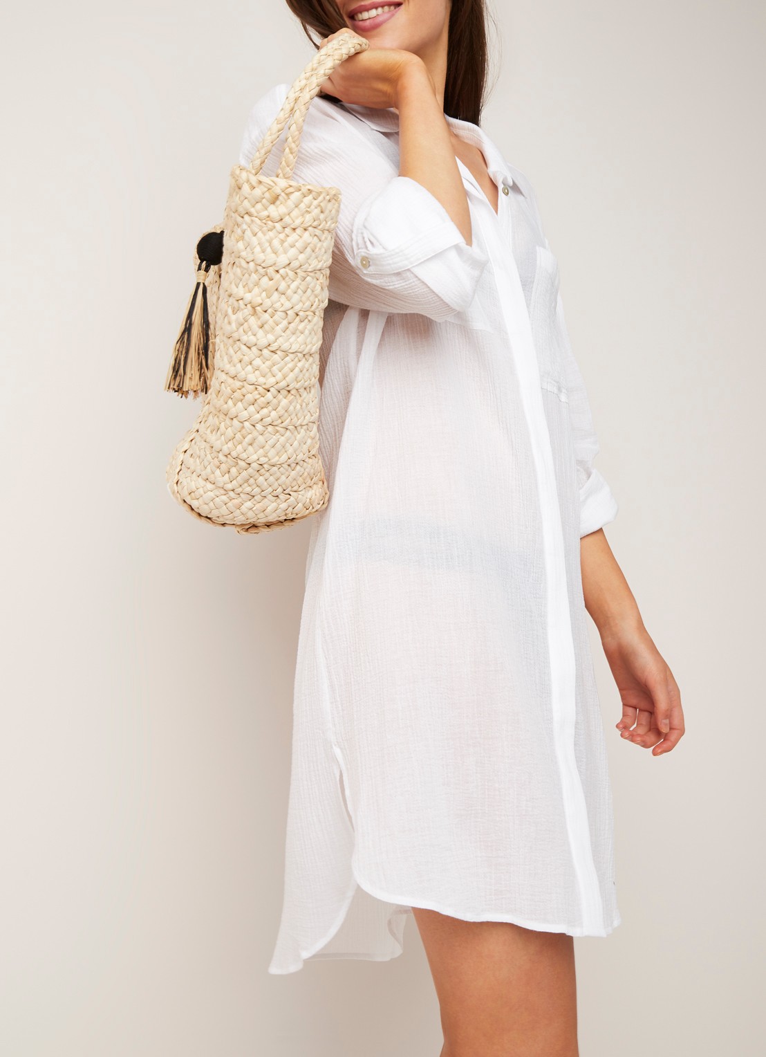 Seafolly Crinkle strandtuniek met verstelbare mouw - detail 2 wit