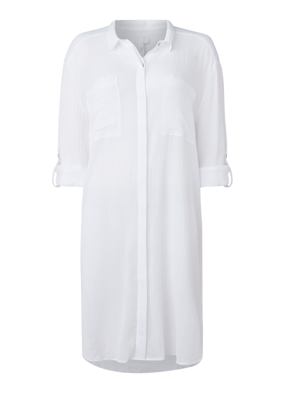 Seafolly Crinkle strandtuniek met verstelbare mouw - voorkant 3 wit
