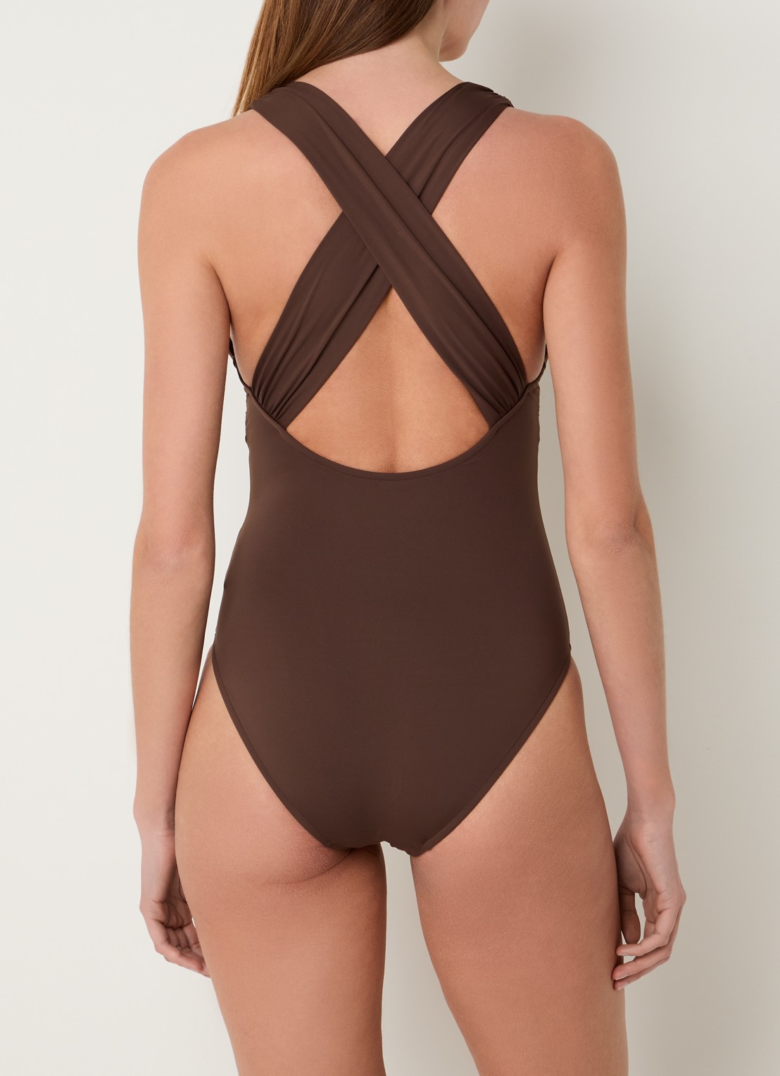 Seafolly Cross Back plunge badpak met plooidetail - achterkant 5 bruin