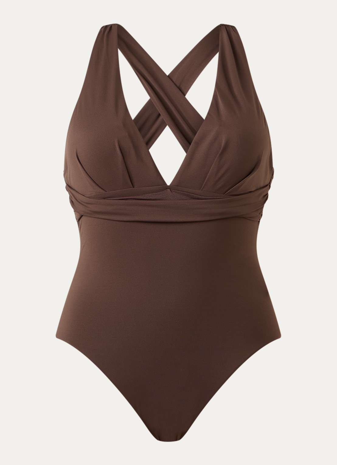 Seafolly Cross Back plunge badpak met plooidetail - voorkant bruin