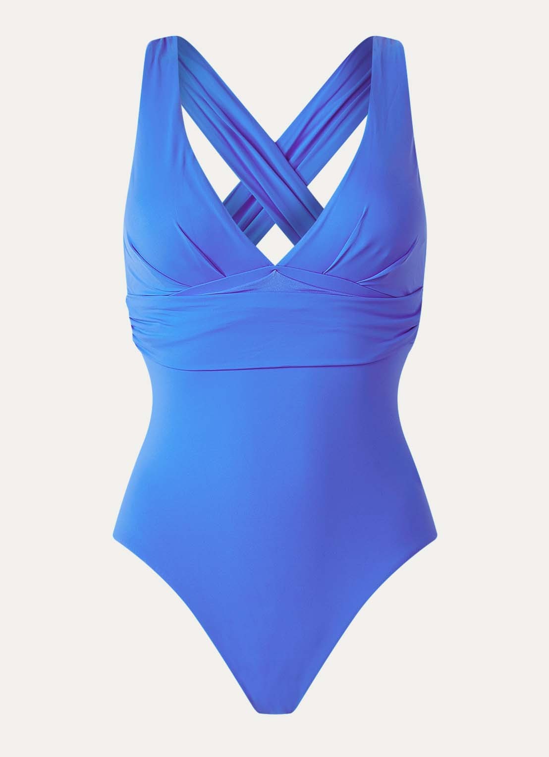 Seafolly Cross Back plunge badpak met plooidetail - voorkant blauw