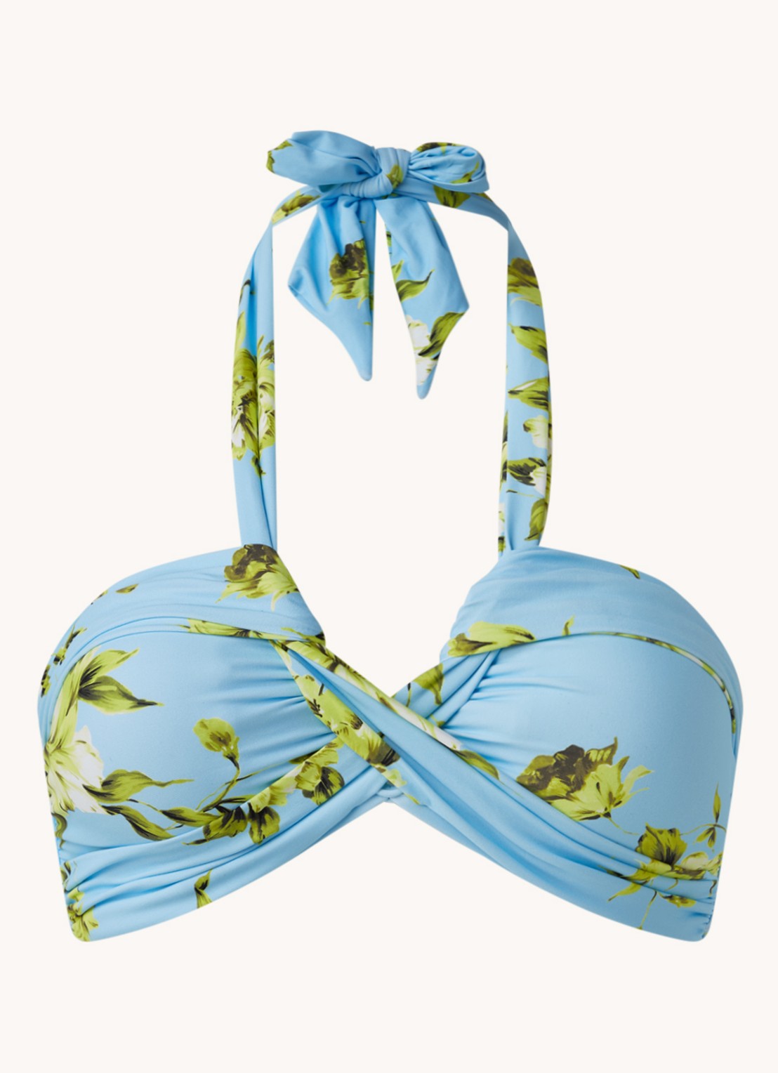 Seafolly Full Bloom voorgevormde bandeau bikinitop met bloemenprint - voorkant lichtblauw