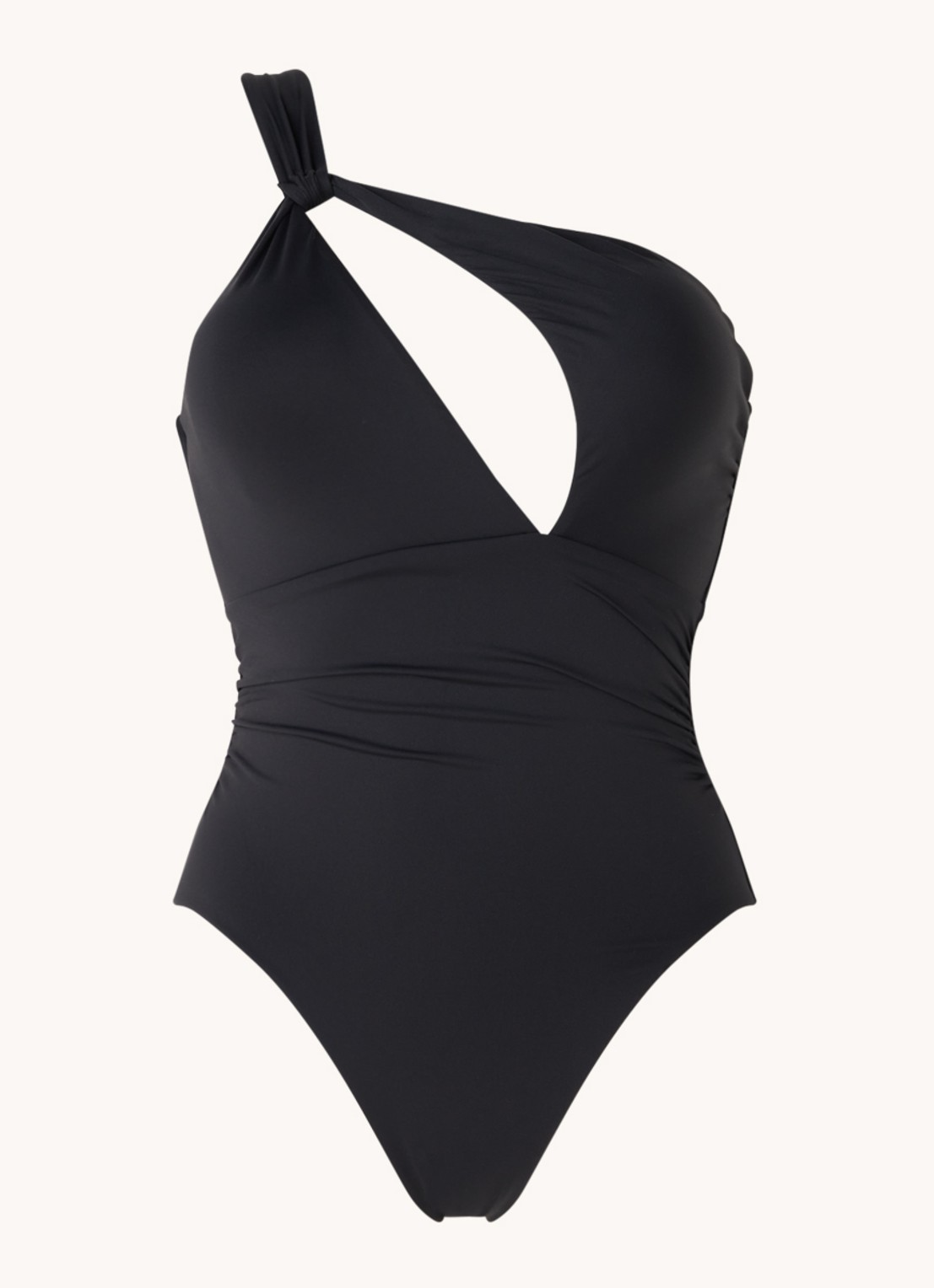 Seafolly One shoulder badpak met uitneembare vulling en cut-out detail - voorkant zwart