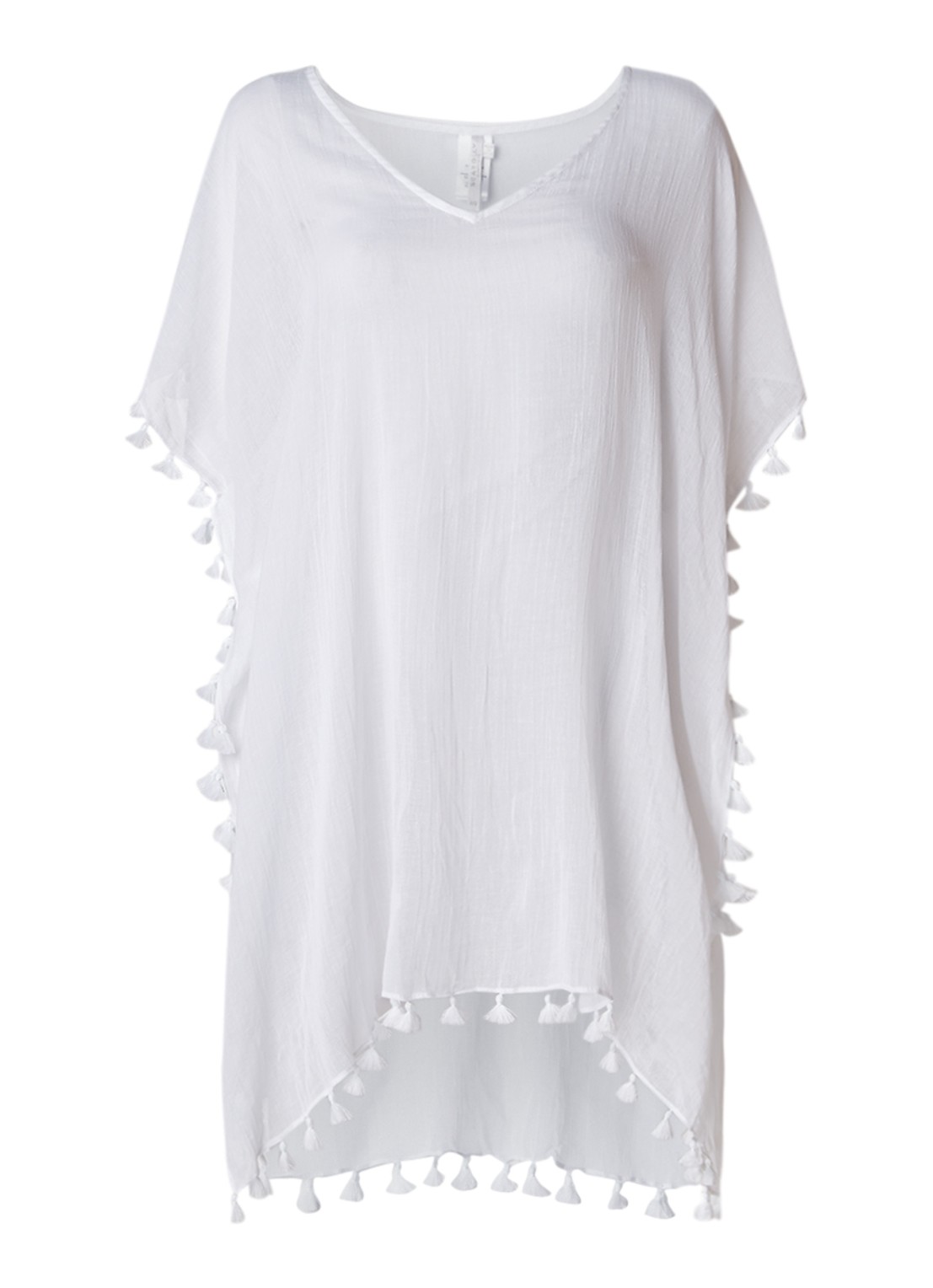 Seafolly Overswim kaftan met kwastjes - voorkant 3 wit