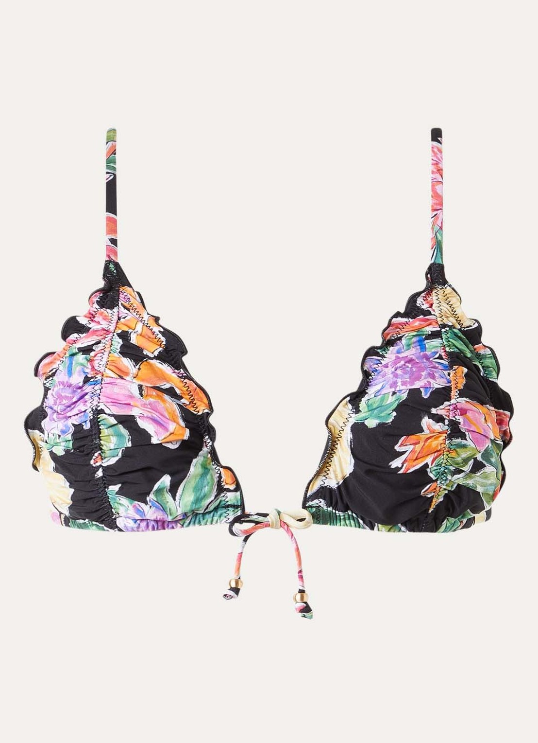 Seafolly Slide triangel bikinitop met bloemenprint - voorkant 3 zwart