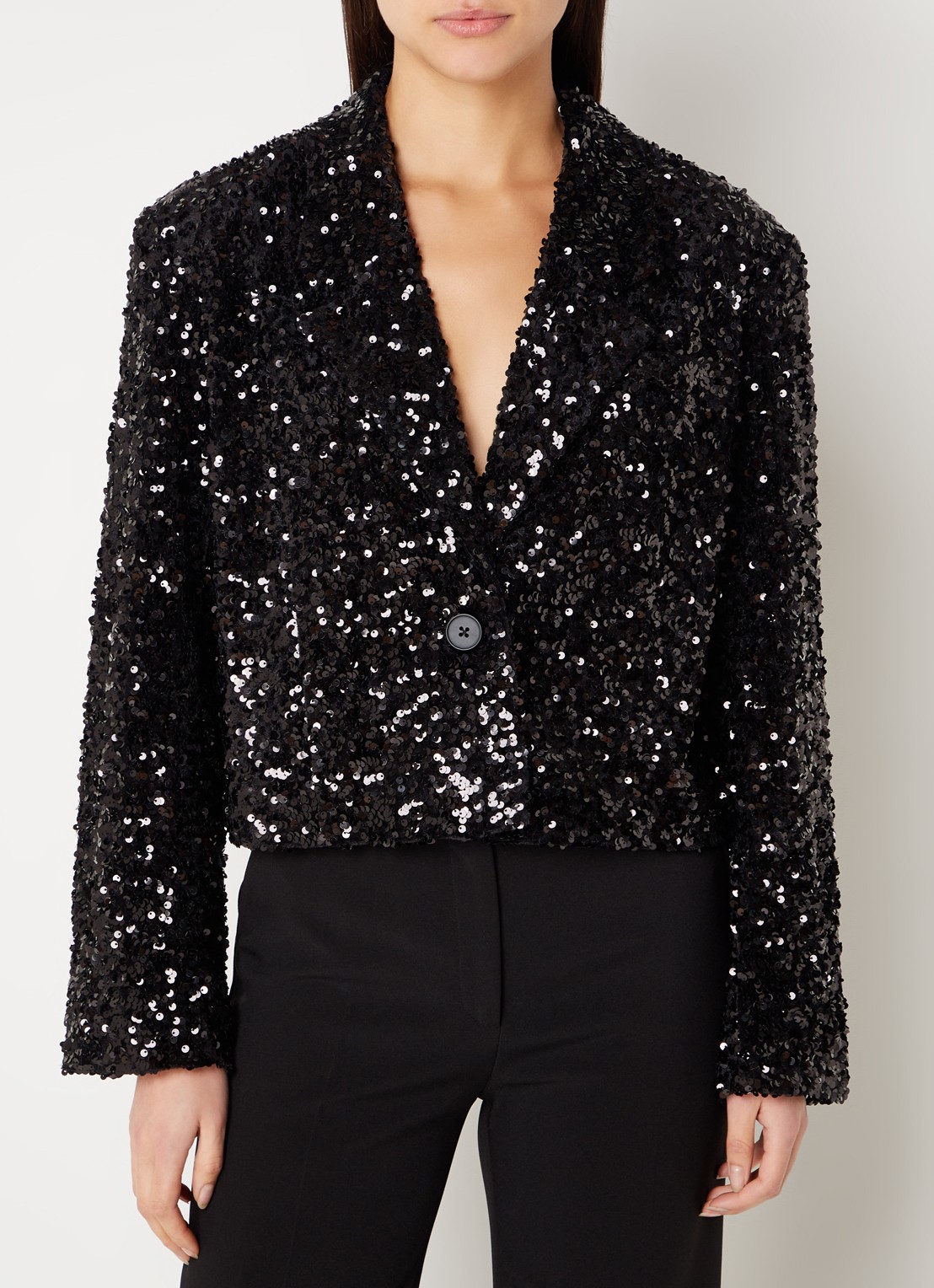 Second Female Cropped blazer met pailletten - detail zwart