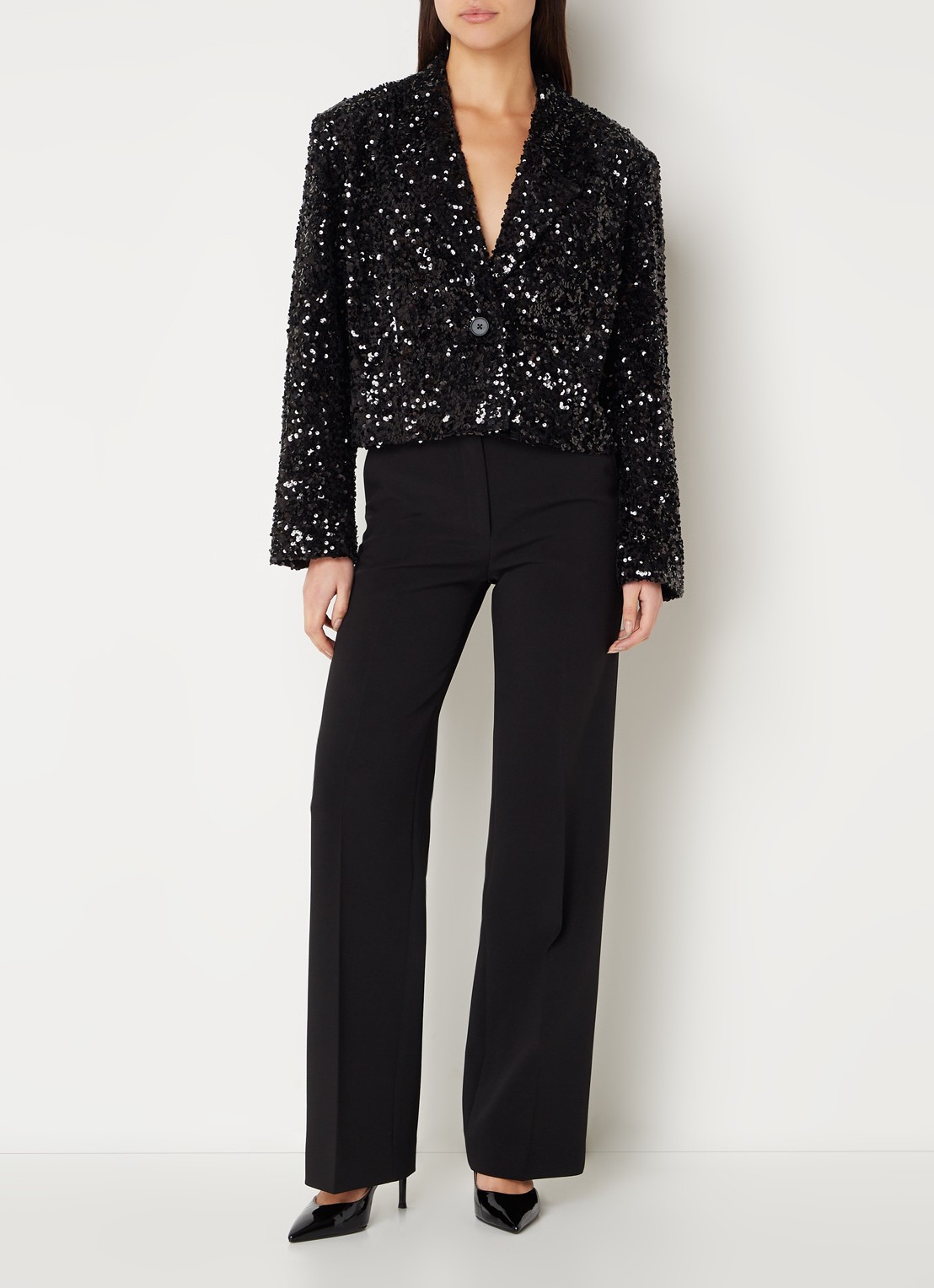 Second Female Cropped blazer met pailletten - voorkant 5 zwart