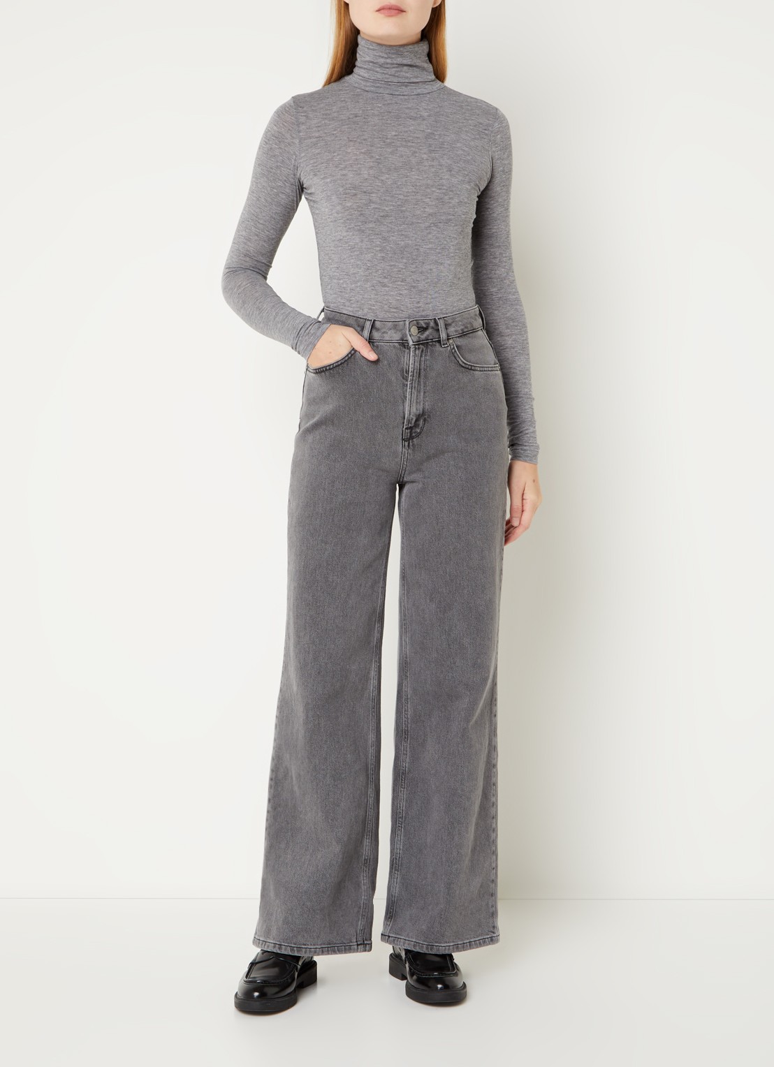 Second Female Matima longsleeve met col in merino wolblend - voorkant 2 grijsmele