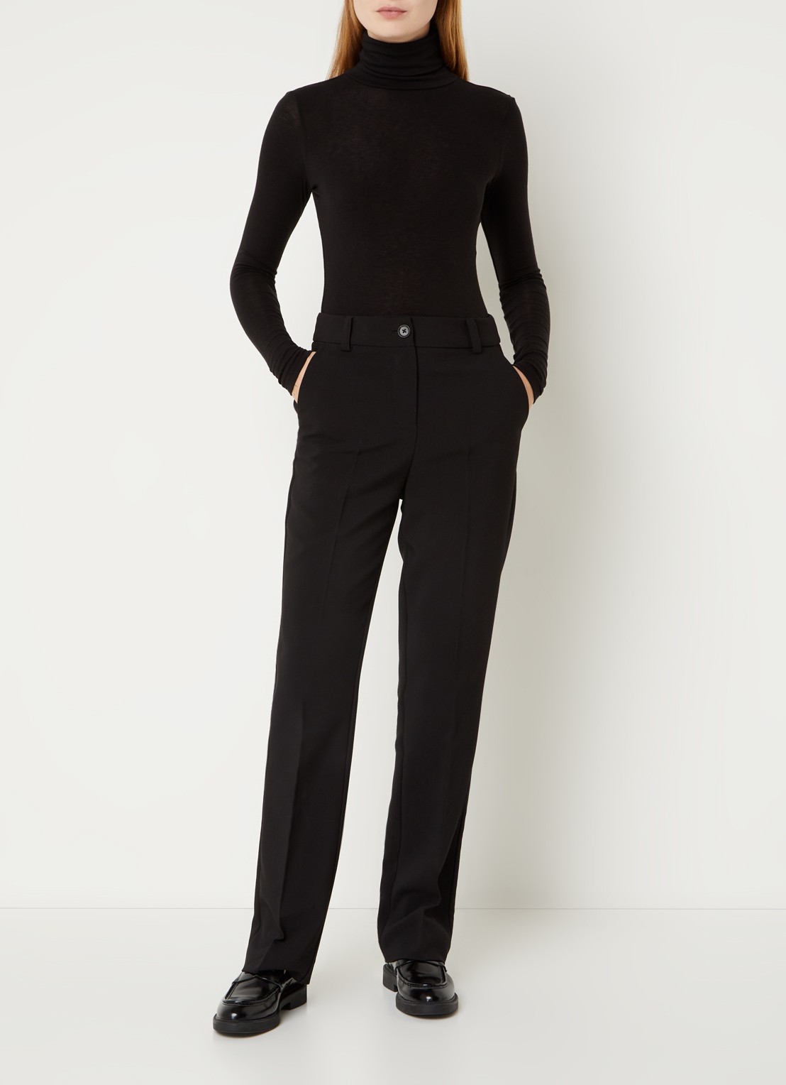 Second Female Matima longsleeve met col in merino wolblend - voorkant 3 zwart