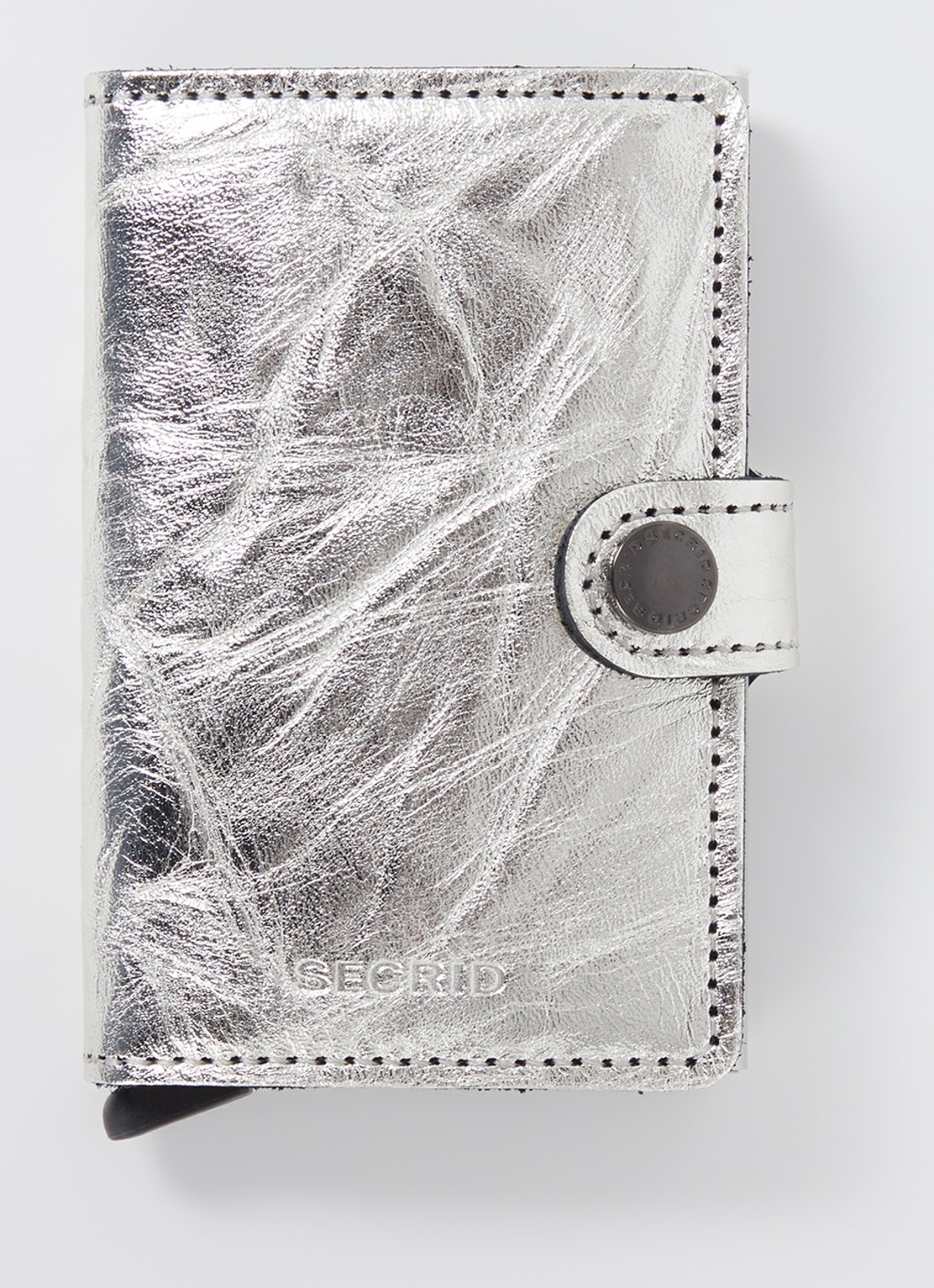 Secrid Miniwallet pasjeshouder van leer met metallic finish - voorkant zilver