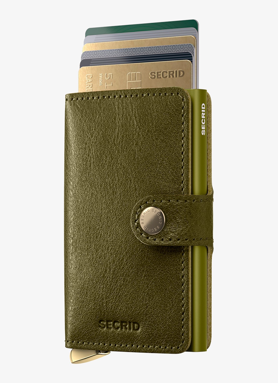 Secrid Miniwallet+ pasjeshouder van leer - voorkant 2 olijfgroen