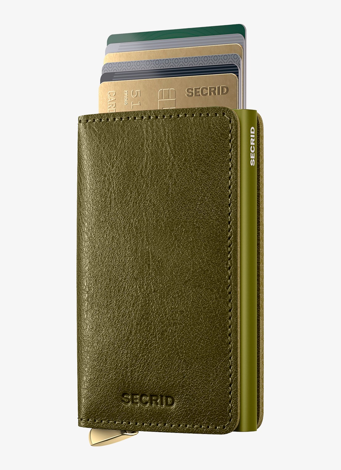 Secrid Slimwallet+ pasjeshouder van leer - voorkant olijfgroen