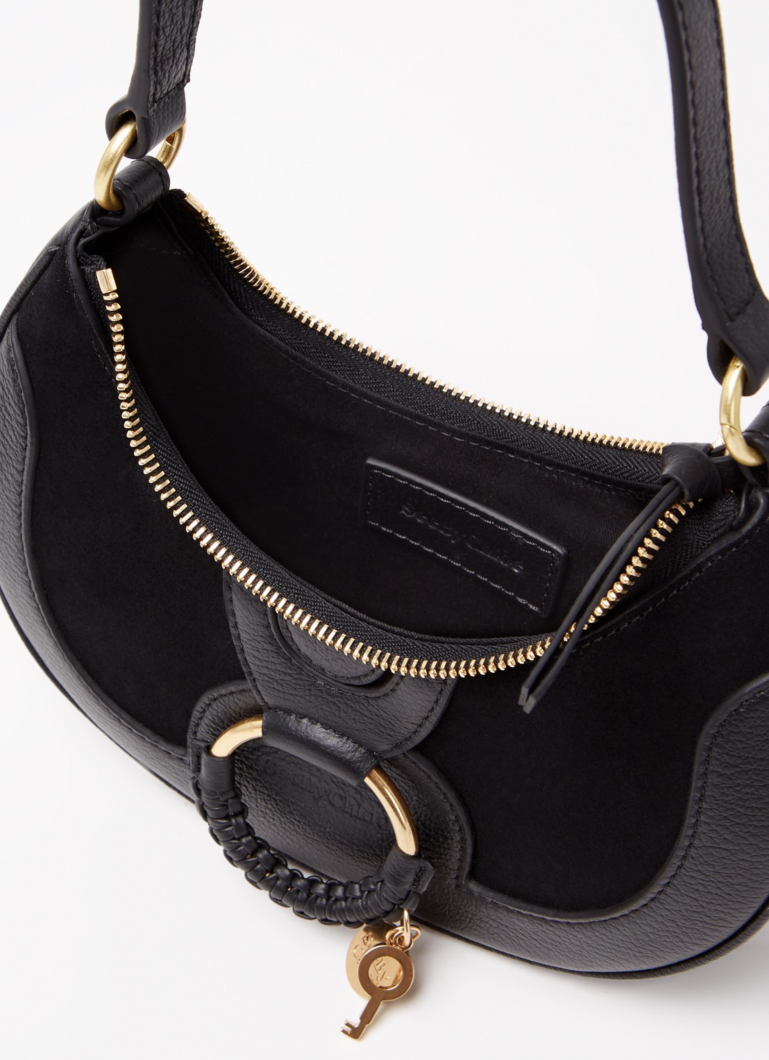 See By Chloé Hana Half Moon schoudertas van leer met suède details - detail 3 zwart