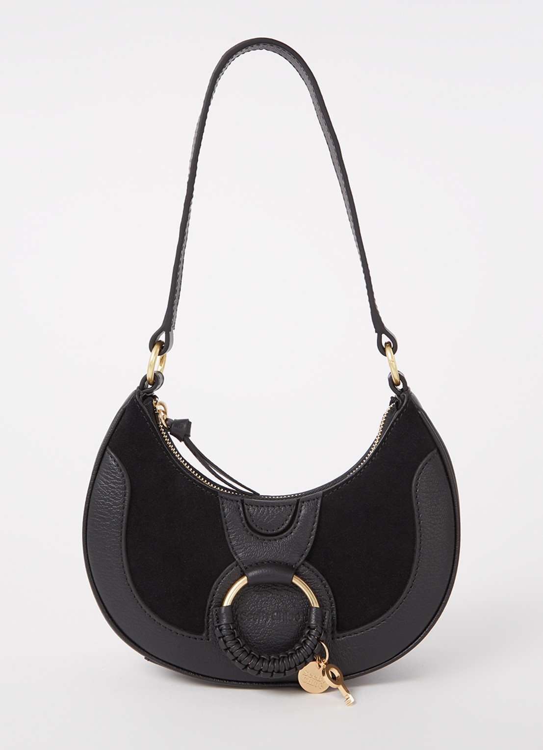 See By Chloé Hana Half Moon schoudertas van leer met suède details - voorkant zwart