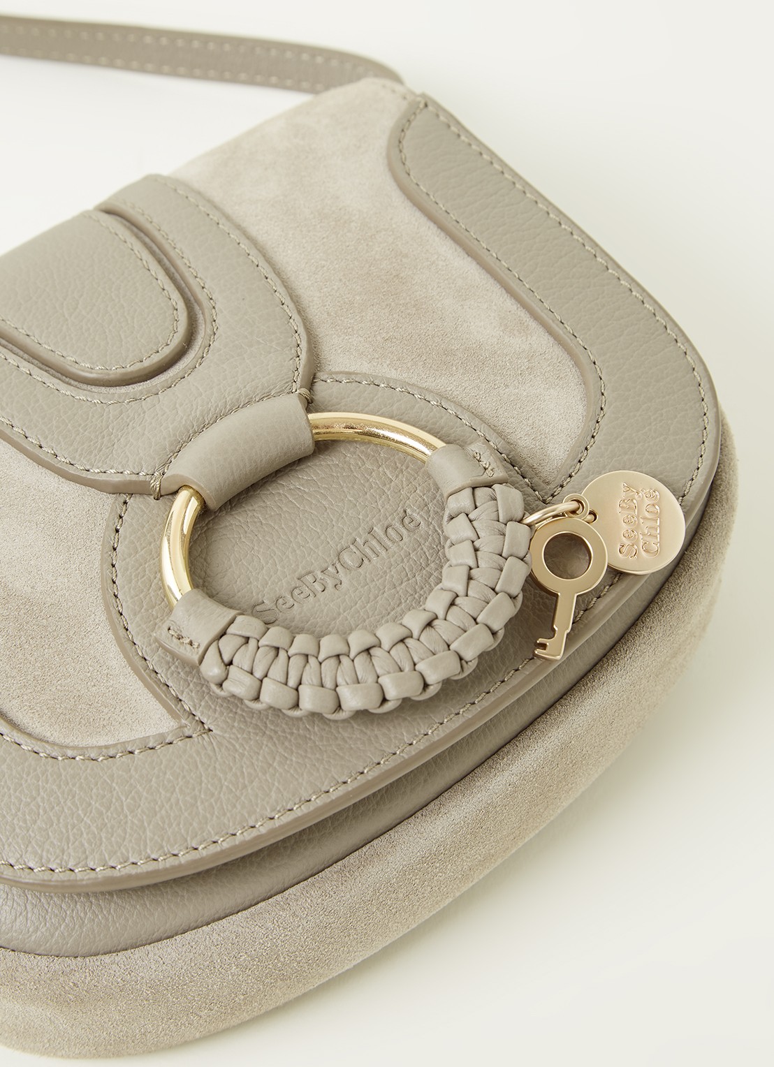 See By Chloé Hana Mini XS crossbodytas van leer met suède details - detail 4 middengrijs