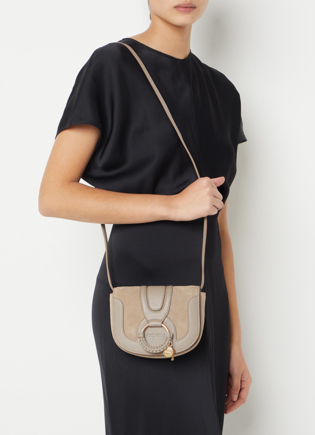See By Chloé Hana Mini XS crossbodytas van leer met suède details - voorkant 6 middengrijs