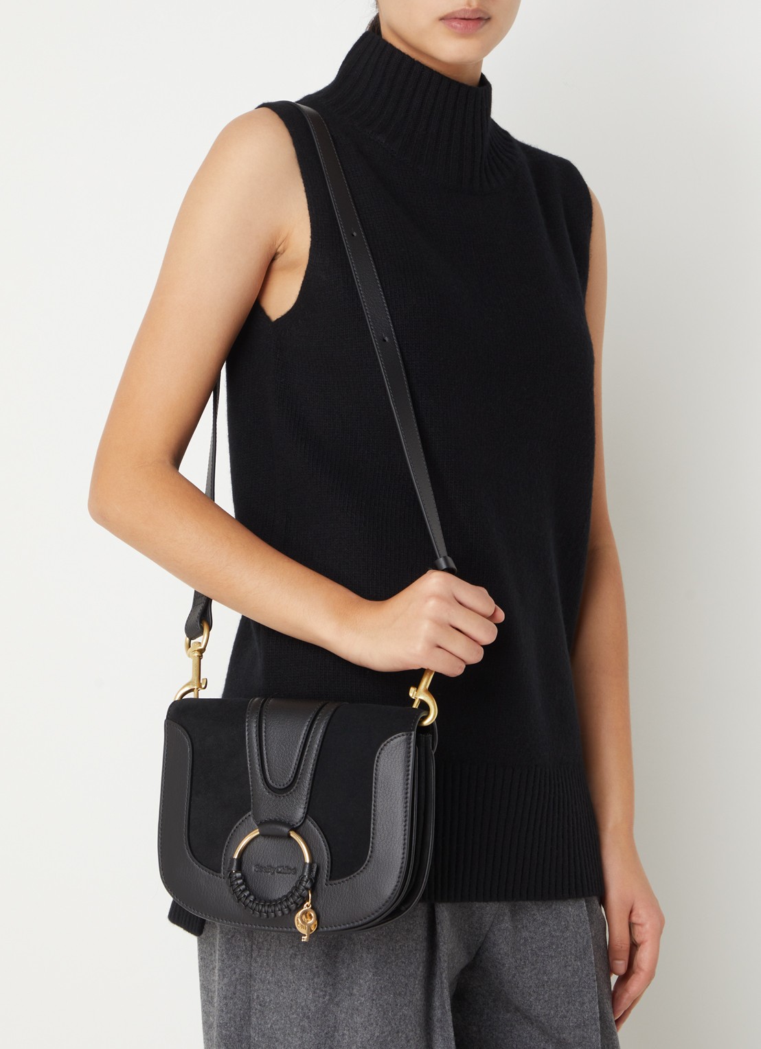 See By Chloé Hana Small crossbodytas van leer met suède details - voorkant 2 zwart