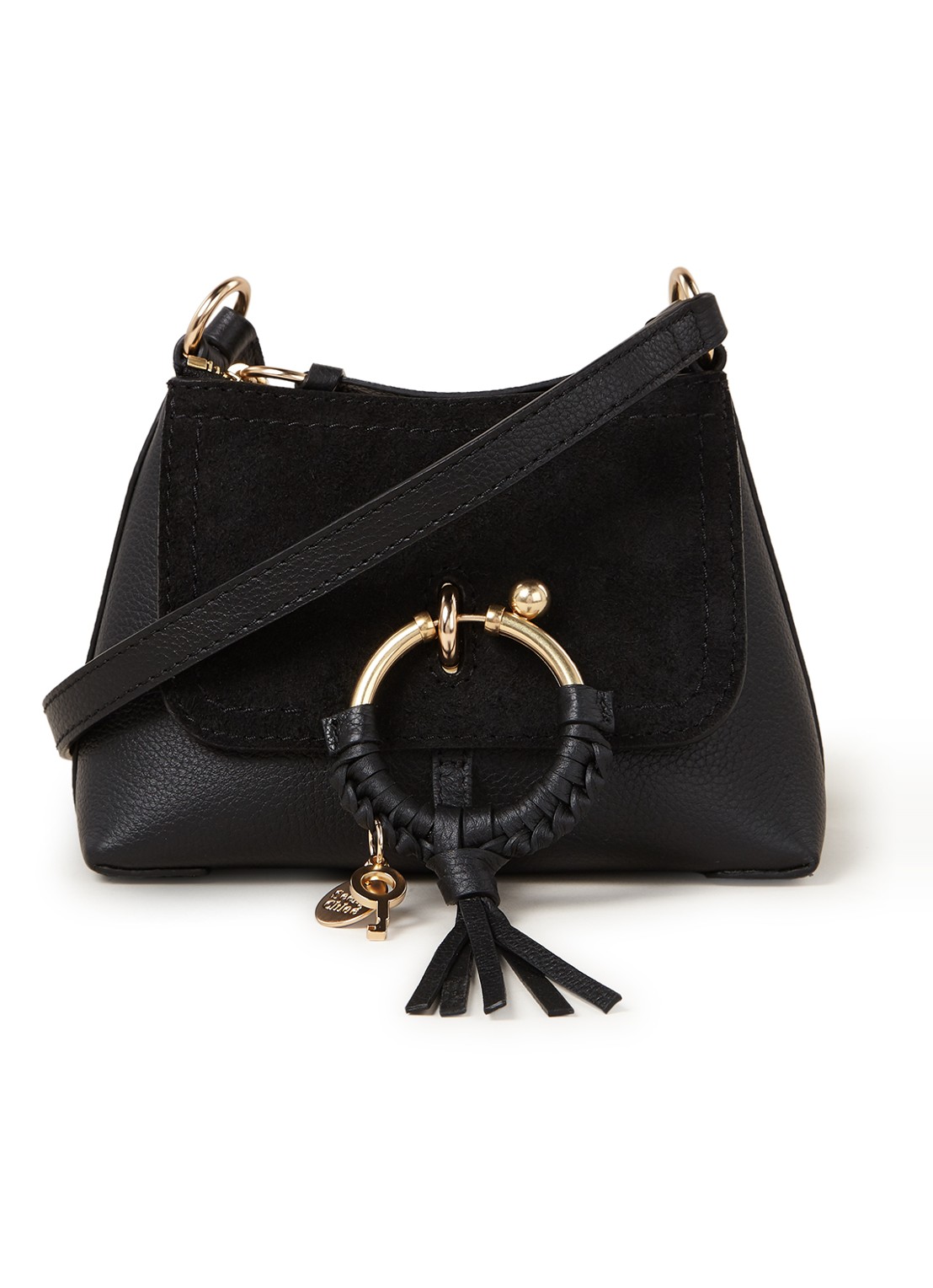 See By Chloé Joan Mini crossbodytas van leer met suède details - voorkant 3 zwart