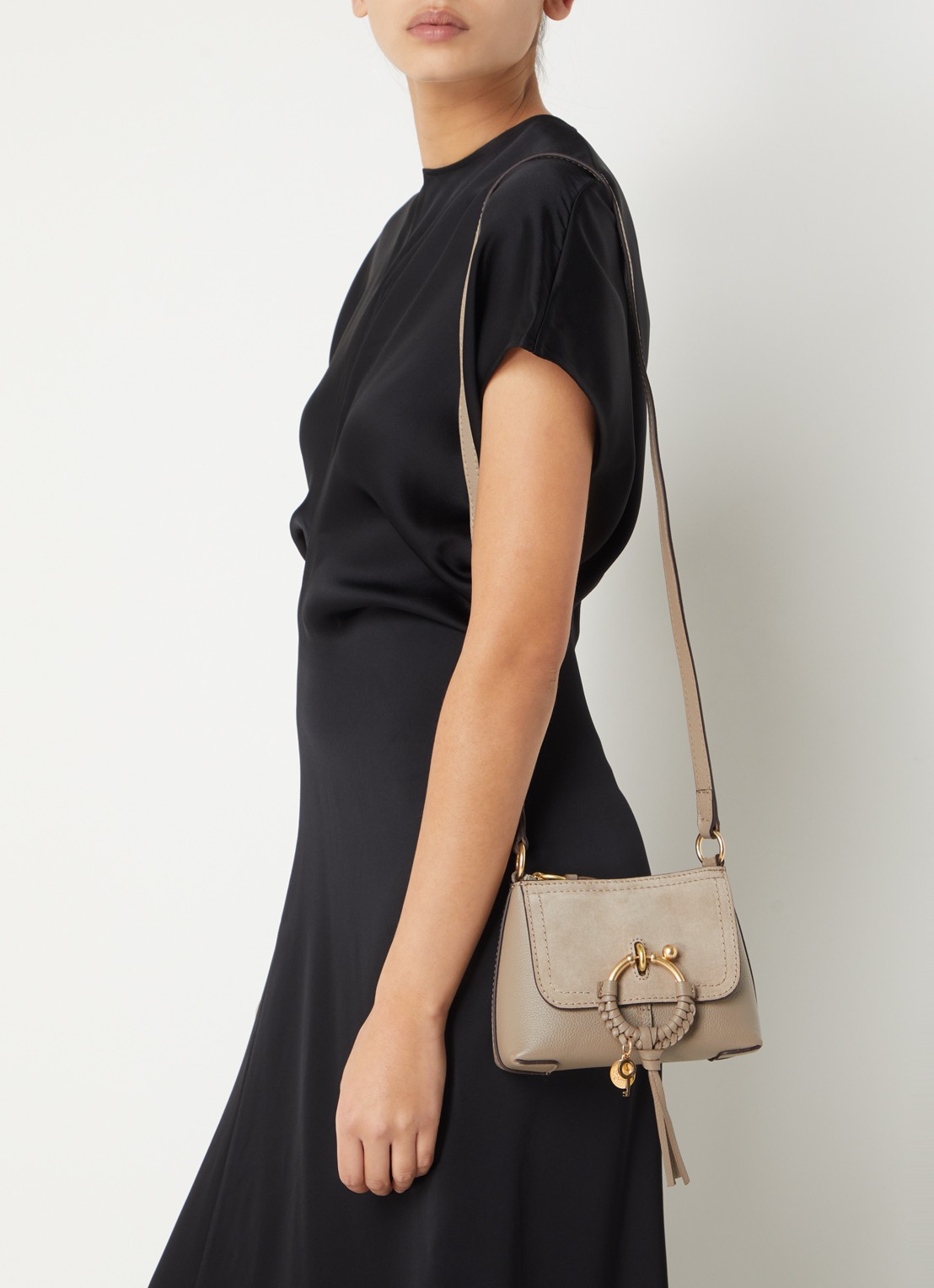 See By Chloé Joan Mini crossbodytas van leer met suède details - voorkant 5 grijs