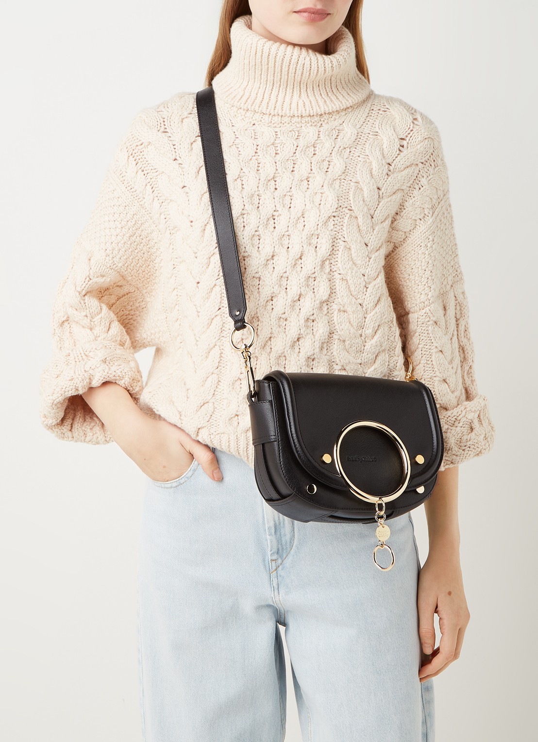 See By Chloé Mara crossbodytas van leer - voorkant 2 zwart