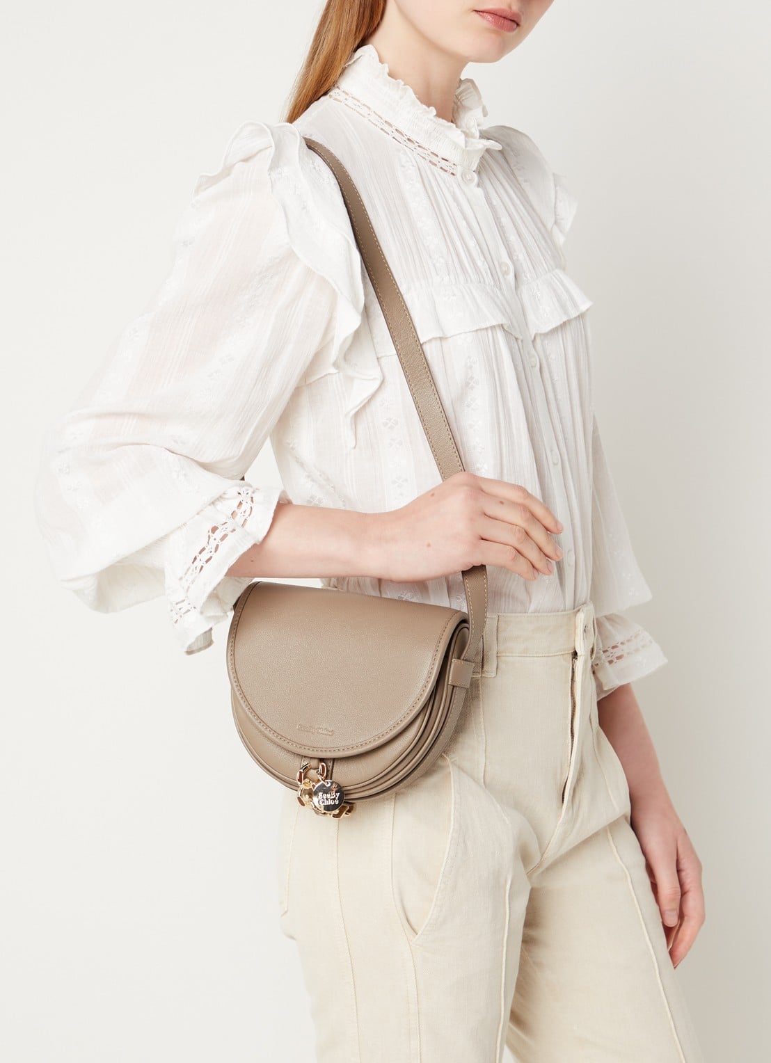 See By Chloé Mara crossbodytas van leer - voorkant 3 taupe