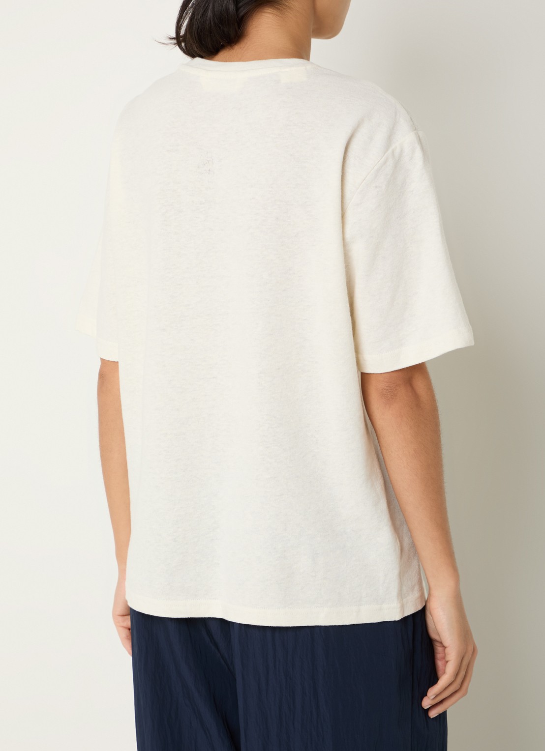 Selected Ada T-shirt in linnenblend met ronde hals - achterkant creme
