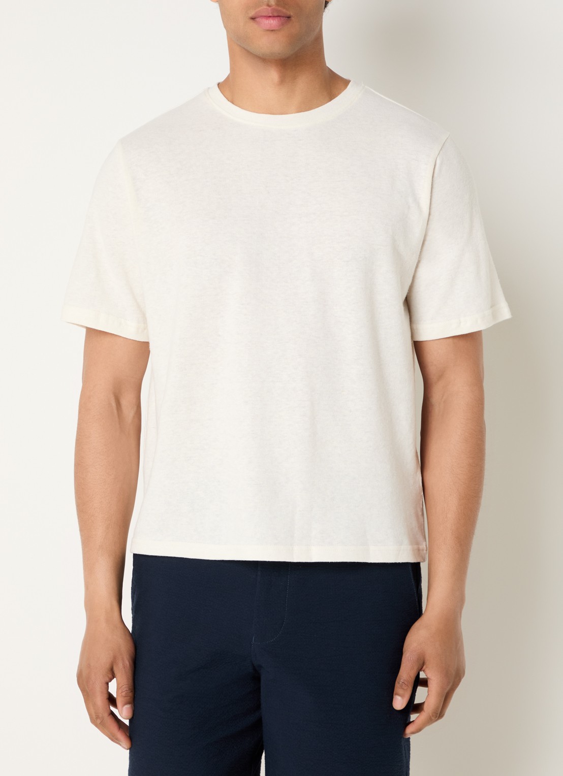 Selected Ada T-shirt in linnenblend met ronde hals - detail 4 creme