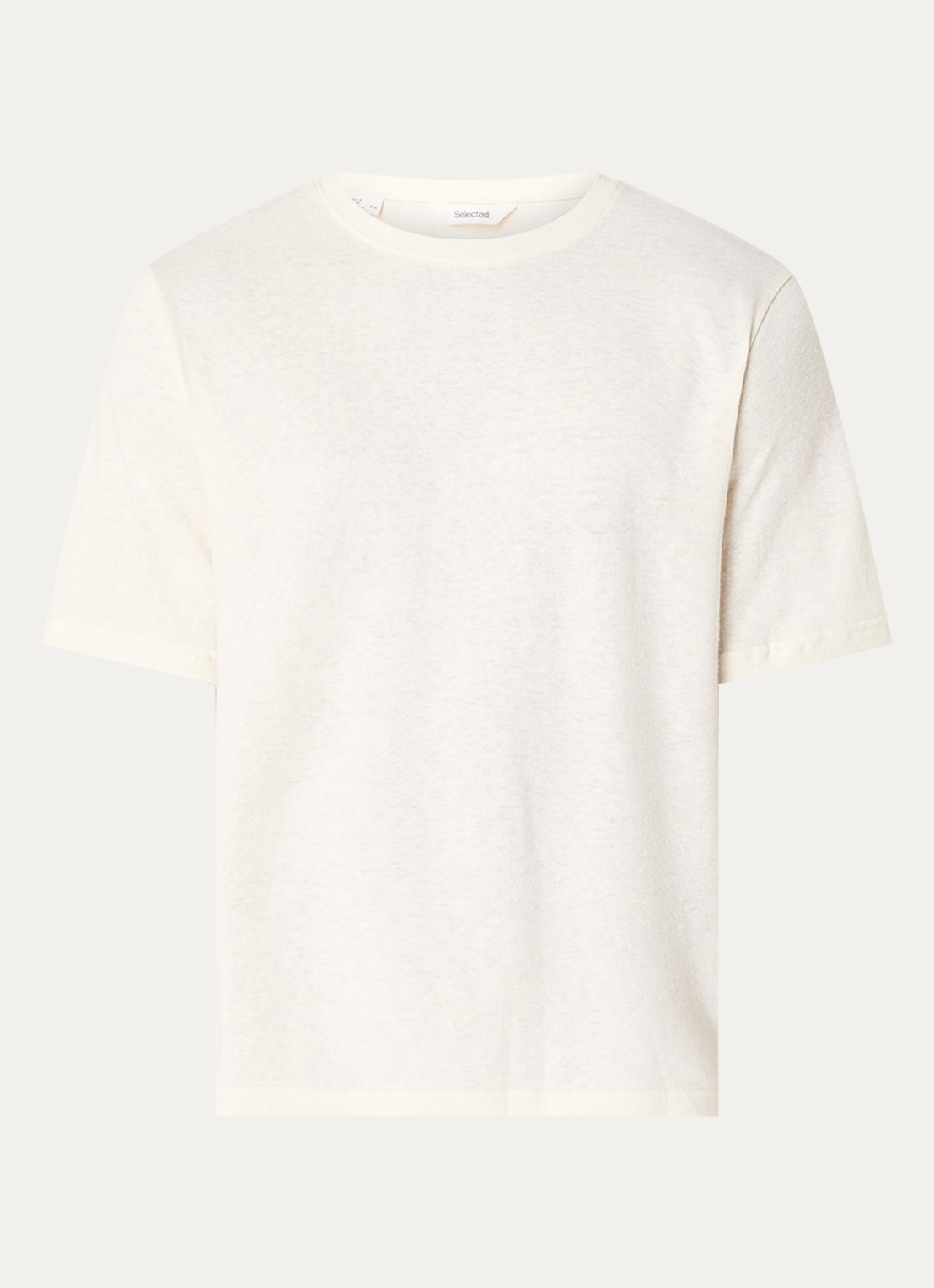 Selected Ada T-shirt in linnenblend met ronde hals - voorkant 7 creme