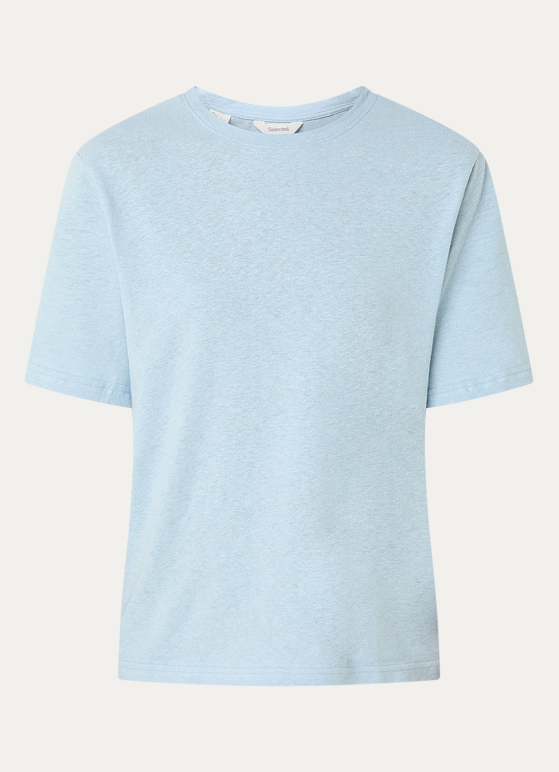 Selected Ada T-shirt in linnenblend met ronde hals - voorkant 3 lichtblauw