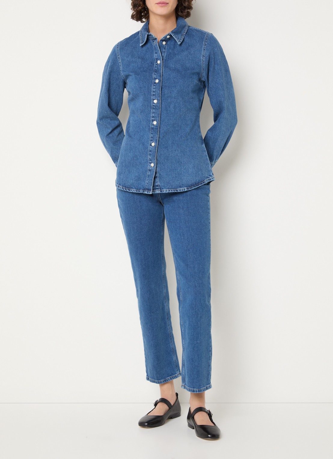 Selected Agathe blouse van denim - voorkant 2 indigo