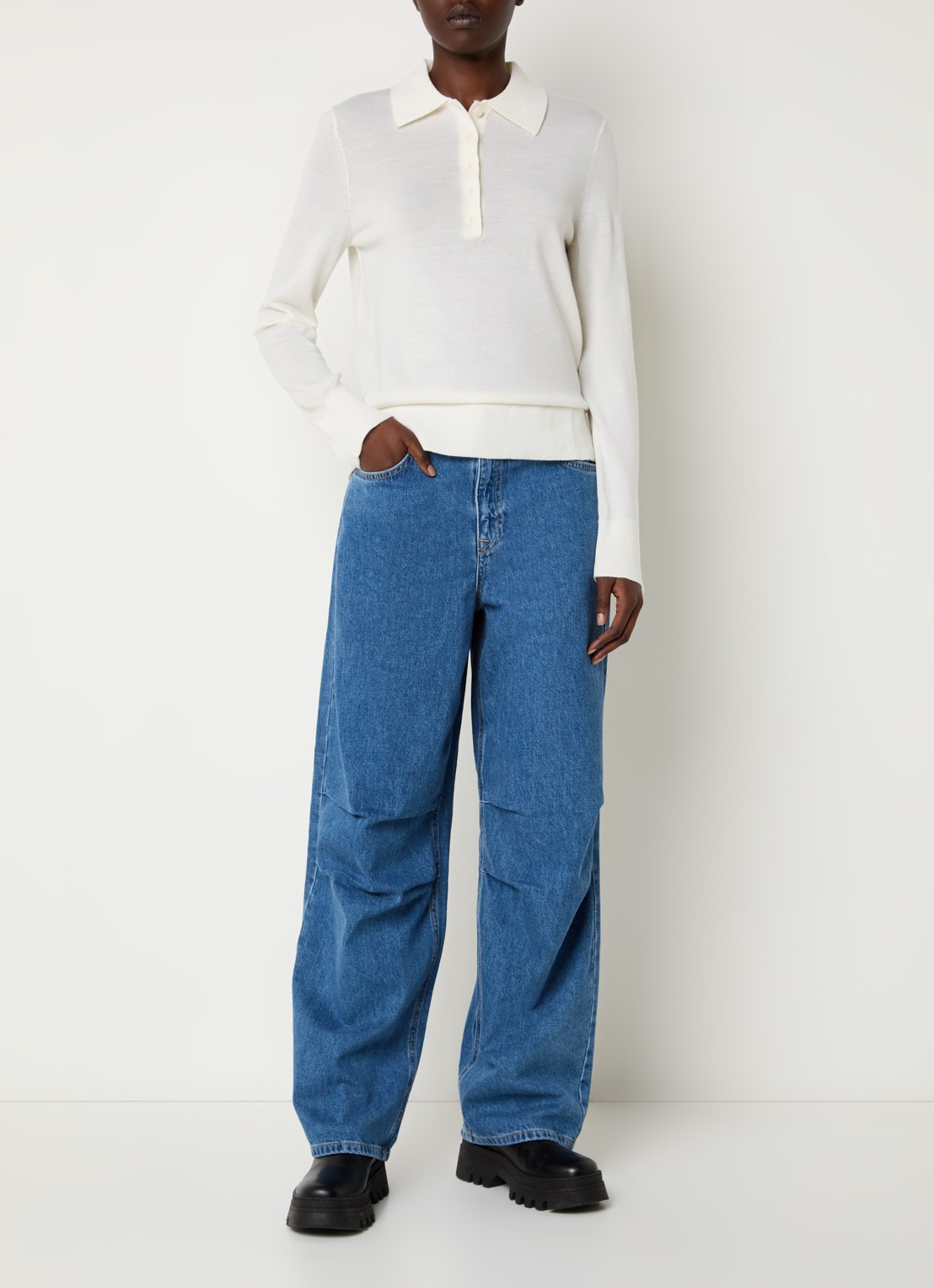 Selected Agathe high waisted loose fit jeans met medium wassing - voorkant 3 indigo