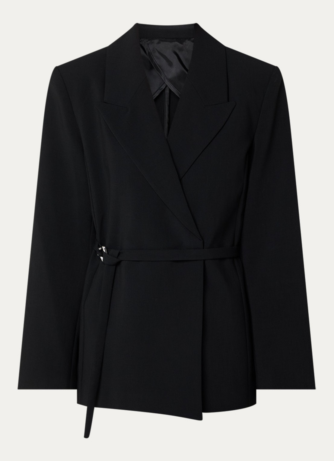 Selected Aila blazer in wolblend met ceintuur - voorkant 2 zwart
