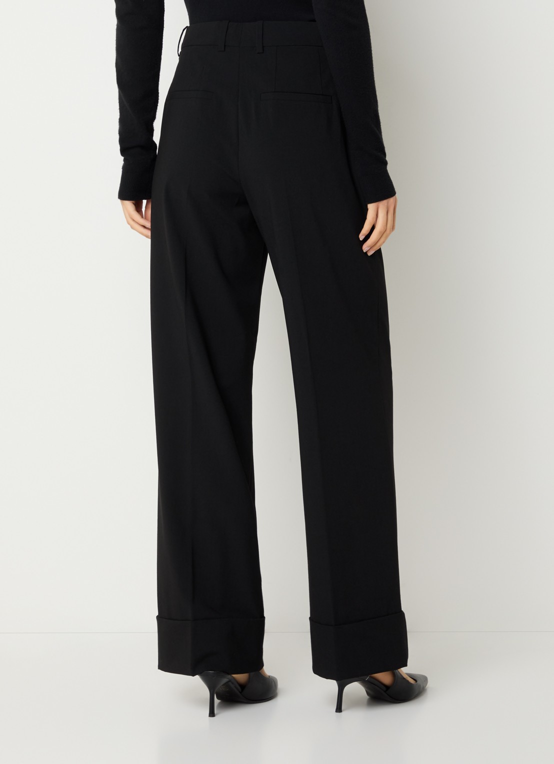 Selected Aila high waist straight fit pantalon in wolblend - achterkant 4 zwart